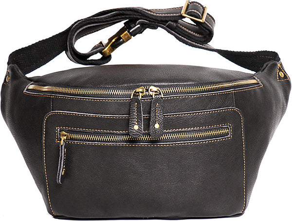 DEEPKEE original nubuck handmade full-grain genuine leather cowhide bag Outdoor cycling chest bag No.30129