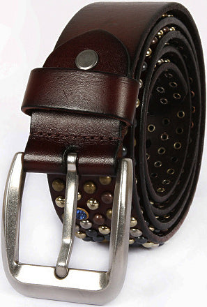 DEEPKEE original nubuck handmade full-grain genuine leather cowhide bag Small mushroom shaped glass nail rivet strip belt #211227