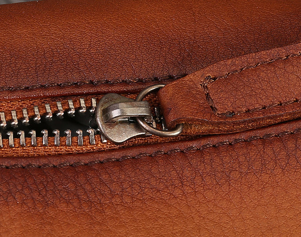 DEEPKEE original nubuck handmade full-grain genuine leather cowhide bag Unisex Leather Boston Bag No.9096