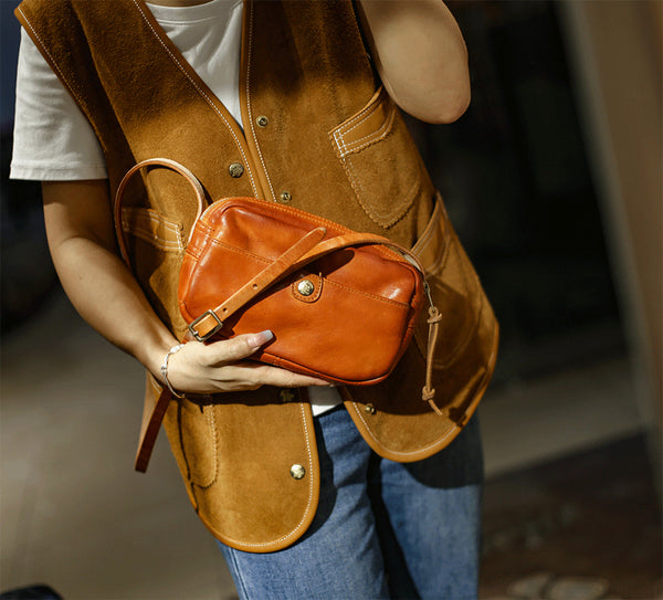 DEEPKEE original nubuck handmade full-grain genuine leather cowhide bag Horsehide washing water summary small square bags #23115