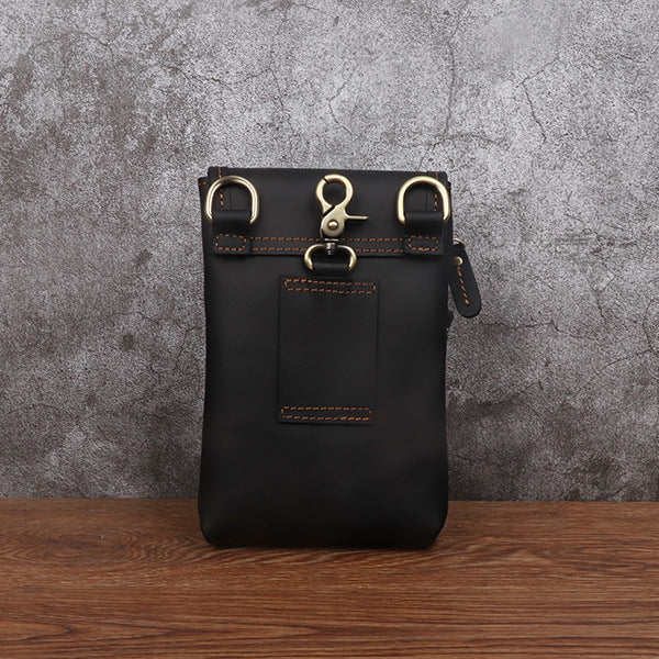 DEEPKEE original nubuck handmade full-grain genuine leather cowhide bag Leather Belt Pouch Cool Mini Shoulder Belt Bags No.3133