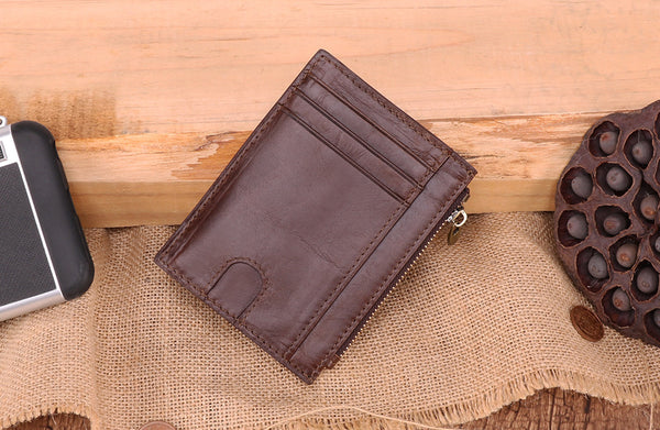 DEEPKEE original nubuck handmade full-grain genuine leather cowhide bag Leather Anti-Magnetic Card Holder #K053