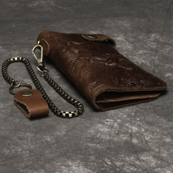 DEEPKEE original nubuck handmade full-grain genuine leather cowhide bag Deepkee Genuine Leather Bifold Wallet Organizer Checkbook Iron Chain #LD052