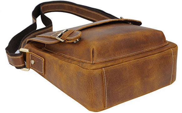 DEEPKEE original nubuck handmade full-grain genuine leather cowhide bag DEEPKEE Leather Side Bag 10 inches Messenger Bag P2112FS