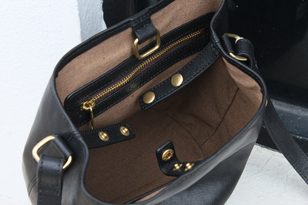 DEEPKEE original nubuck handmade full-grain genuine leather cowhide bag Vegetable Tanned Cowhide Leather Tote Bucket Bag #KM-019