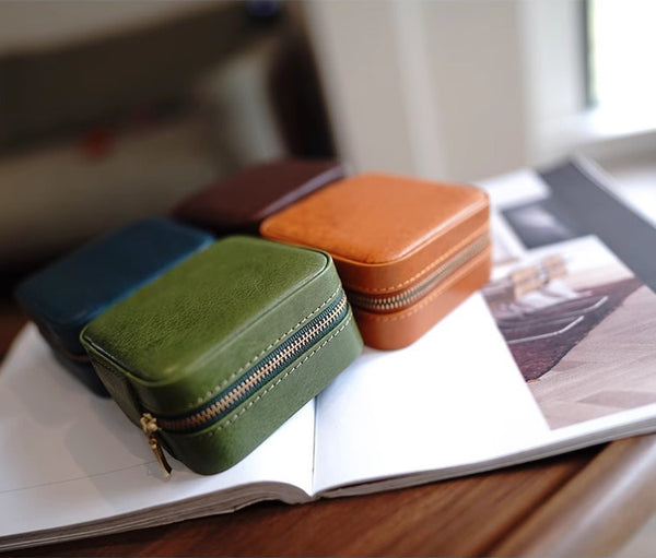 DEEPKEE original nubuck handmade full-grain genuine leather cowhide bag Refined Mini Jewelry Box #D11796