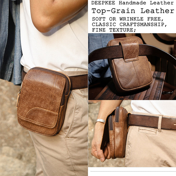 DEEPKEE original nubuck handmade full-grain genuine leather cowhide bag Leather Cowhide Frosted Brown Wear Belt Riding Site Work Waist Bag #6370
