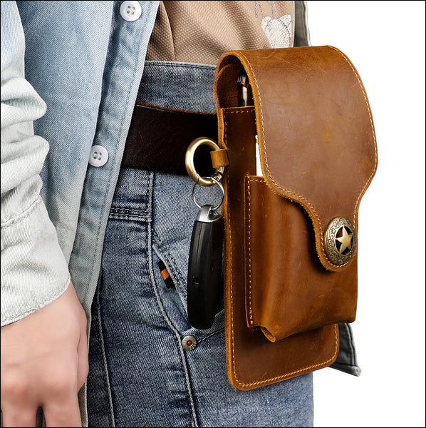 DEEPKEE original nubuck handmade full-grain genuine leather cowhide bag Waist Pack Outdoor Sports Tactical Leather Waist Pack side Cigarette Bag #6107