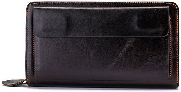 DEEPKEE original nubuck handmade full-grain genuine leather cowhide bag Deepkee Cowhide Single/Double-Layered Zip Wallet #9069