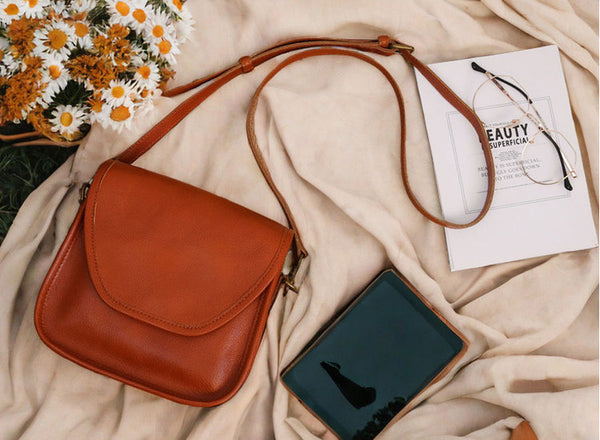DEEPKEE original nubuck handmade full-grain genuine leather cowhide bag Vegetable Tanned Leather Crossbody Saddle Bag #1120