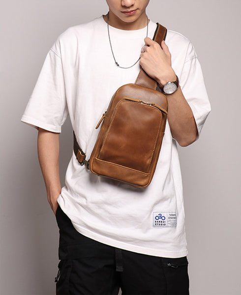 DEEPKEE original nubuck handmade full-grain genuine leather cowhide bag Buddy Sling Crossbody Bag No.30012