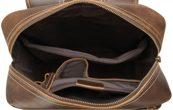 DEEPKEE original nubuck handmade full-grain genuine leather cowhide bag DEEPKEE Handcrafted Leather Commuter Cowhide Backpack #P3594BSD