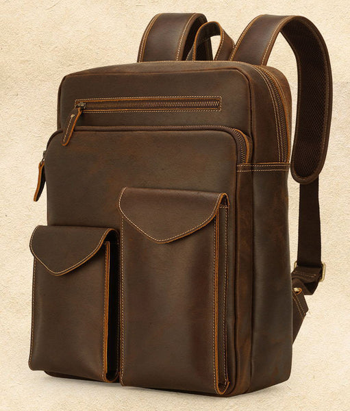 DEEPKEE original nubuck handmade full-grain genuine leather cowhide bag DEEPKEE Handcrafted Leather Commuter Cowhide Backpack #P3594BSD