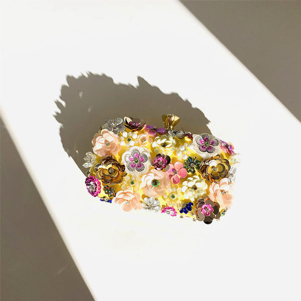 DEEPKEE original nubuck handmade full-grain genuine leather cowhide bag The Handmade Flower Beaded Clutch Bag #OC3815