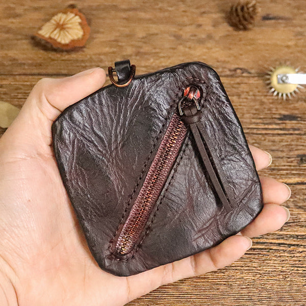 DEEPKEE original nubuck handmade full-grain genuine leather cowhide bag Cowhide vegetable tanned leather simple compact zipper coin purse organizer #SG123