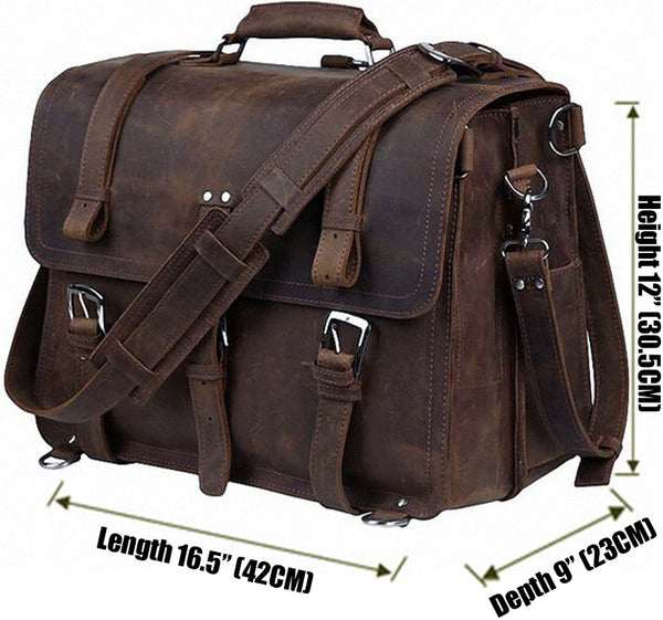 DEEPKEE original nubuck handmade full-grain genuine leather cowhide bag VINTAGE LEATHER BRIEFCASE LAPTOP BAG M086#