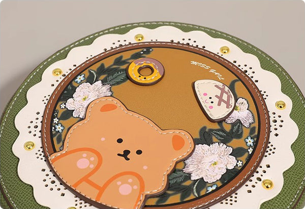 DEEPKEE original nubuck handmade full-grain genuine leather cowhide bag DEEPKEE HANDMADE LEATHER Miss Gail Luxury OOTD Round Crossbody Bag #G1144