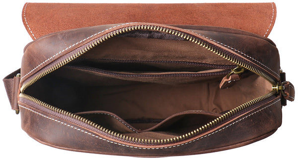 DEEPKEE original nubuck handmade full-grain genuine leather cowhide bag Best DEEPKEE Brown Leather Vertical Side Bag Courier Bag Messenger Bag 30023