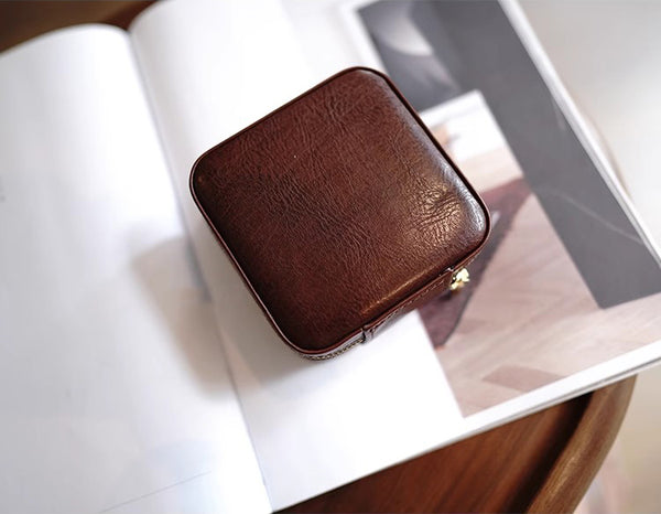 DEEPKEE original nubuck handmade full-grain genuine leather cowhide bag Refined Mini Jewelry Box #D11796