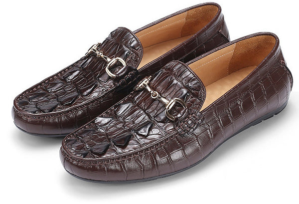 DEEPKEE original nubuck handmade full-grain genuine leather cowhide bag Handmade Crocodile Gommino Mens 6007-1