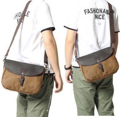 DEEPKEE original nubuck handmade full-grain genuine leather cowhide bag Waxed Canvas Messenger Side Bag #9110
