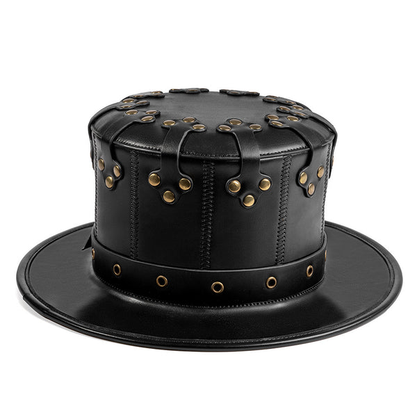 DEEPKEE original nubuck handmade full-grain genuine leather cowhide bag Black Dapper Steampunk Hat #HG144