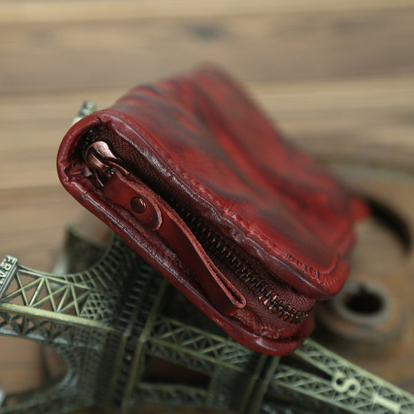 DEEPKEE original nubuck handmade full-grain genuine leather cowhide bag Handmade Leather Mens Long Chain Wallet Bifold Biker Wallet Zipper Clutch Wallet for Men #SG012