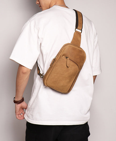 DEEPKEE original nubuck handmade full-grain genuine leather cowhide bag Baldwin Unisex Sling Bag No.30011
