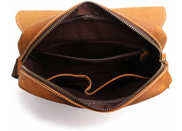 DEEPKEE original nubuck handmade full-grain genuine leather cowhide bag Best DEEPKEE Brown Leather Vertical Side Bag Courier Bag Messenger Bag 30023