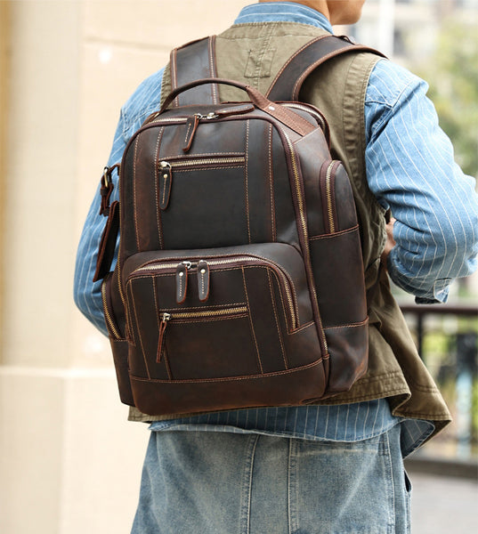 DEEPKEE original nubuck handmade full-grain genuine leather cowhide bag The Standard 15.6” Backpack #6597