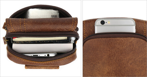 DEEPKEE original nubuck handmade full-grain genuine leather cowhide bag Leather Cowhide Frosted Brown Wear Belt Riding Site Work Waist Bag #6370