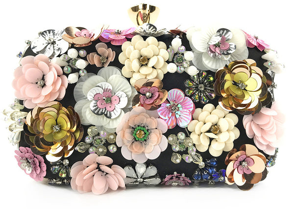 DEEPKEE original nubuck handmade full-grain genuine leather cowhide bag The Handmade Flower Beaded Clutch Bag #OC3815