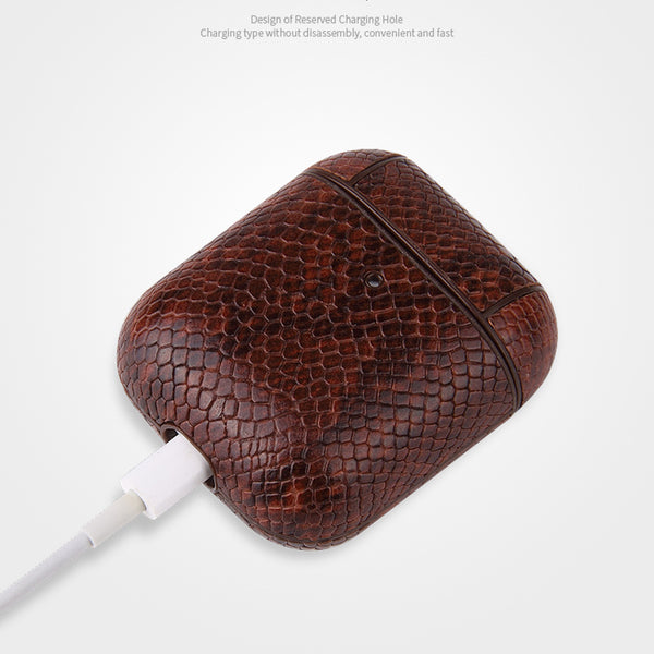 DEEPKEE original nubuck handmade full-grain genuine leather cowhide bag Airpods Pro Case Personalized Python PU Leather Monogram Customized Gift Engraved cute airpod cases apple airpods custom gift