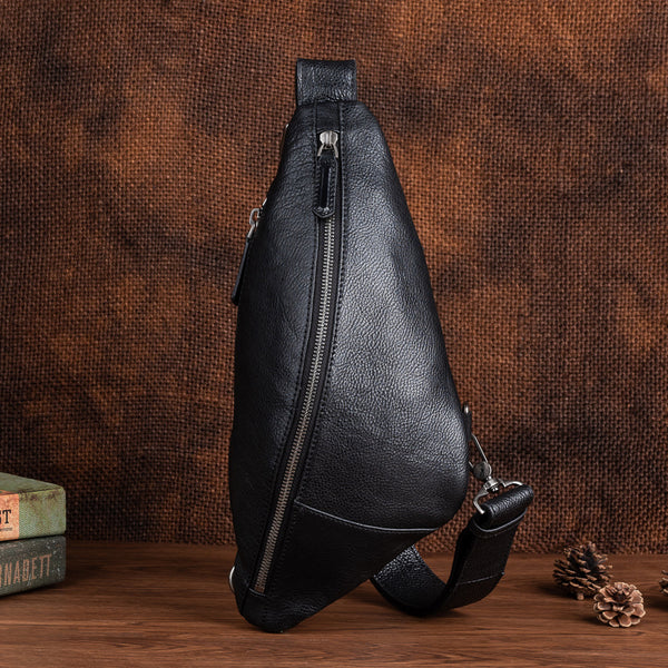 DEEPKEE original nubuck handmade full-grain genuine leather cowhide bag Leather Streamline Sling Bag #12045