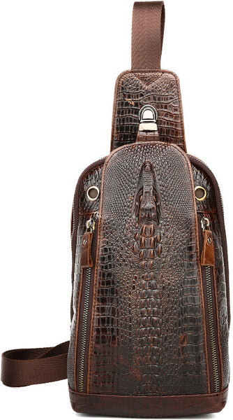 DEEPKEE original nubuck handmade full-grain genuine leather cowhide bag Deepkee Leather Crocodile Texture Cowhide Sling Bag #1313