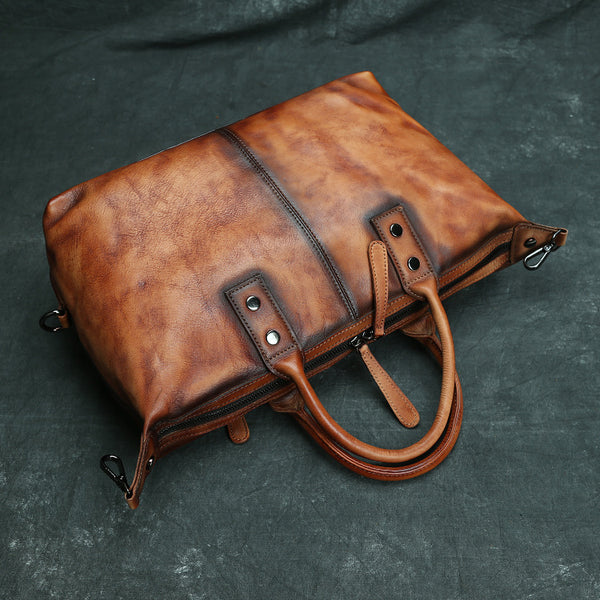 DEEPKEE original nubuck handmade full-grain genuine leather cowhide bag DEEPKEE 12'' Handbag Travel Handbag Work Handbag Duffle Bag SG016