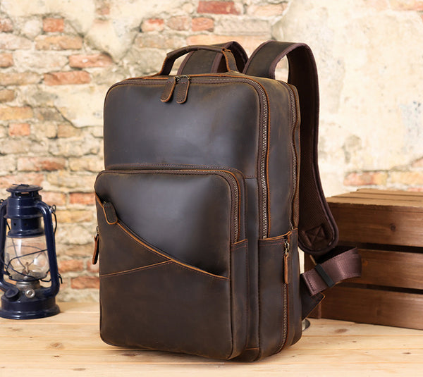 DEEPKEE original nubuck handmade full-grain genuine leather cowhide bag DEEPKEE WALKER LEATHER BACKPACK #3774