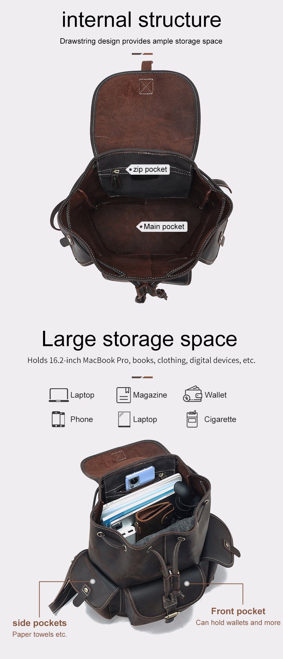 DEEPKEE original nubuck handmade full-grain genuine leather cowhide bag The DEEPKEE Vacationer Backpack #6643