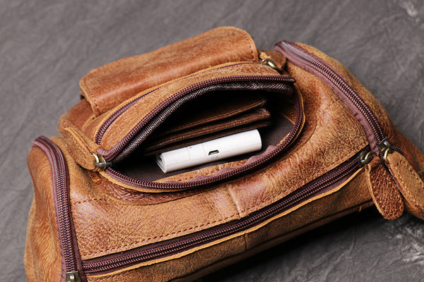 DEEPKEE original nubuck handmade full-grain genuine leather cowhide bag Enos Nubuck Leather Waist Bag No.184