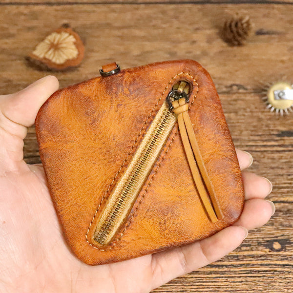 DEEPKEE original nubuck handmade full-grain genuine leather cowhide bag Cowhide vegetable tanned leather simple compact zipper coin purse organizer #SG123