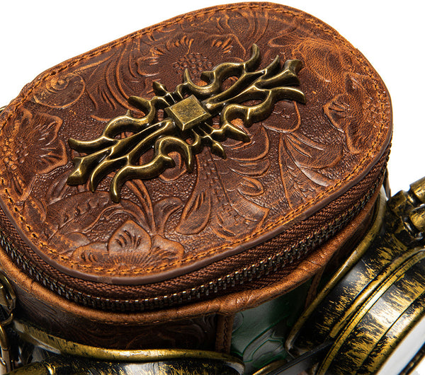 DEEPKEE original nubuck handmade full-grain genuine leather cowhide bag Deepkee Exquisite Goggles Skull Cowhide Bucket Bag #G199B