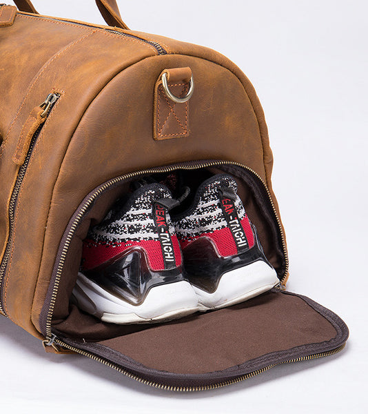 DEEPKEE original nubuck handmade full-grain genuine leather cowhide bag The Borsone Duffel Bag #1125