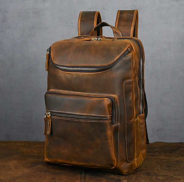 DEEPKEE original nubuck handmade full-grain genuine leather cowhide bag Leather Satchel Backpack #1430