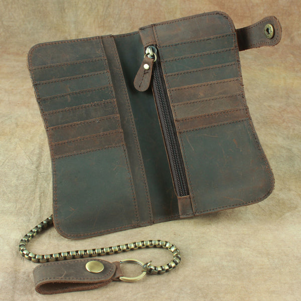 DEEPKEE original nubuck handmade full-grain genuine leather cowhide bag Deepkee Genuine Leather Bifold Wallet Organizer Checkbook Iron Chain #LD052