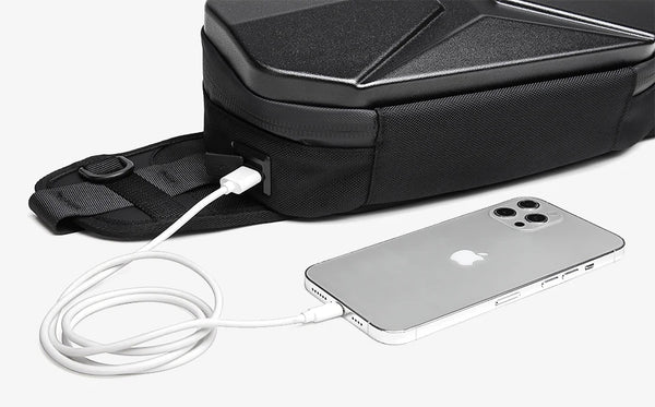 DEEPKEE original nubuck handmade full-grain genuine leather cowhide bag Sling Bag Hard Shell Crossbody Bag Waterproof Short Trip USB Charging Port Teenage 10L No.9509