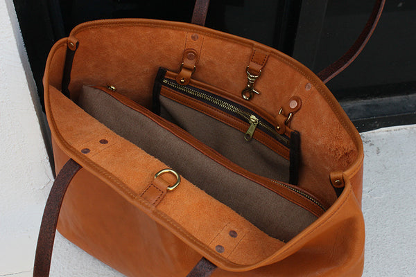 DEEPKEE original nubuck handmade full-grain genuine leather cowhide bag Vegetable Tanned Leather Cowhide Large Capacity Shopping Shoulder Bag KM-5276