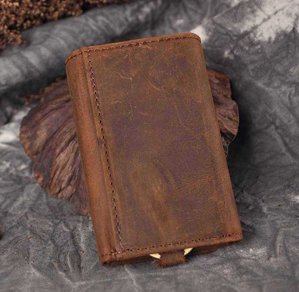 DEEPKEE original nubuck handmade full-grain genuine leather cowhide bag DEEPKEE Handmade Leather Trifold Key Wallet #KZ230