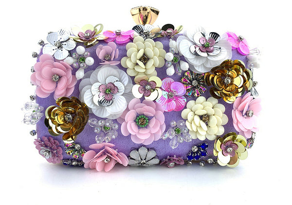 DEEPKEE original nubuck handmade full-grain genuine leather cowhide bag The Handmade Flower Beaded Clutch Bag #OC3815