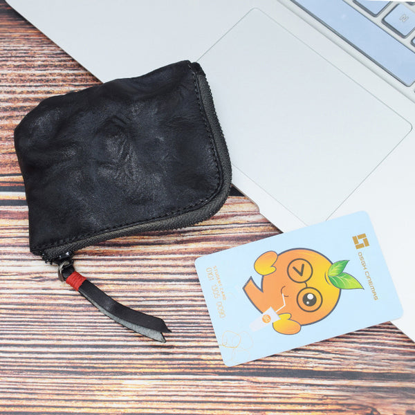 DEEPKEE original nubuck handmade full-grain genuine leather cowhide bag Vegetable Tanned Leather Handmade Old Creative Storage Bag Coin Purse 122#