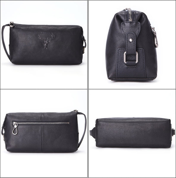 DEEPKEE original nubuck handmade full-grain genuine leather cowhide bag Cool Brown Black Coffee Leather Clutch Bag Purse Business Handbag #8185